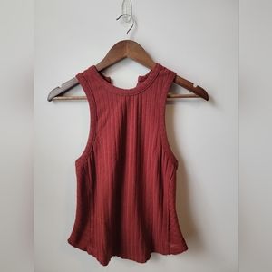 Burnt Orange Cropped Ribbed Lace-up Top